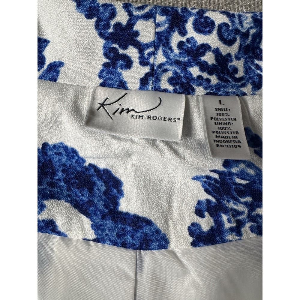 Kim Rogers Women's Open Front Blazer Jacket Size Large Blue And White Floral - Picture 3 of 12